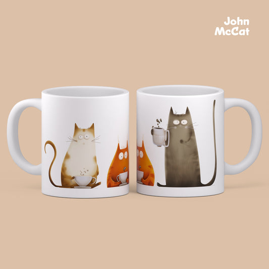 Funny Cats Enjoying Coffee Mug - John McCat 2024